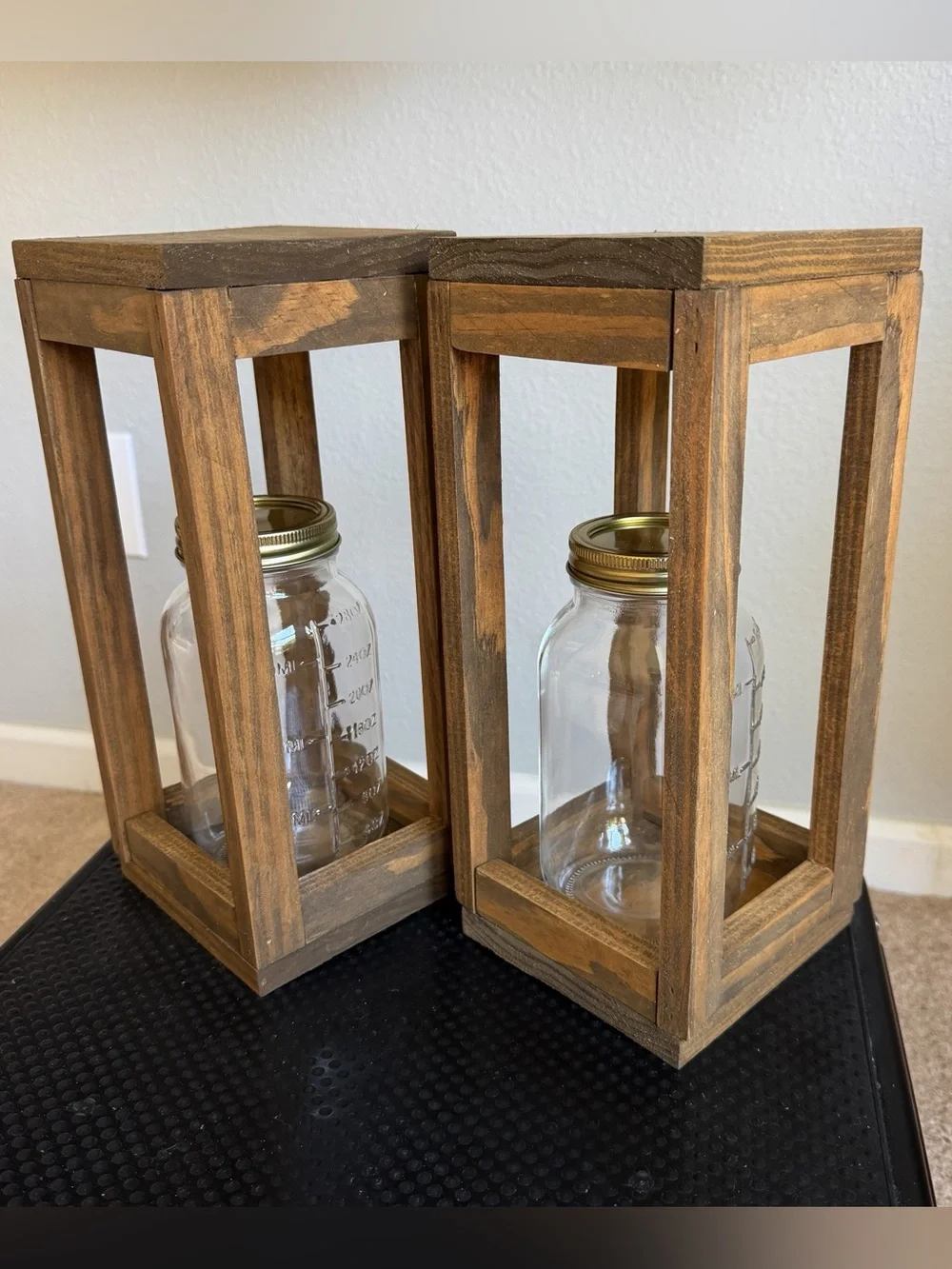 Solid Wood Fairy Lights Lanterns Handmade Set of 2 Rustic Brown